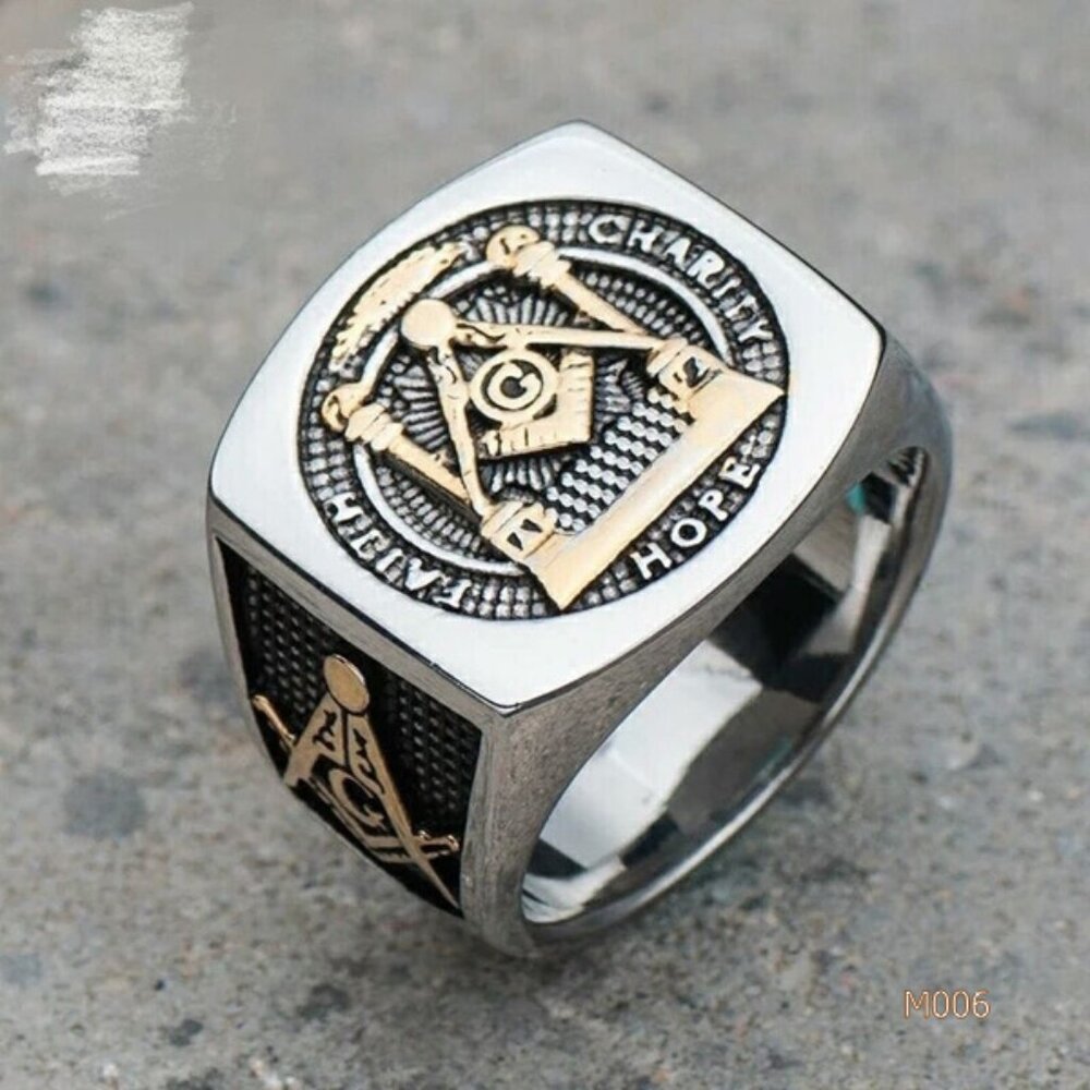 Golden Silver Freemasonry Masonic Ring G & Pillars Freemason Master Masons Ring